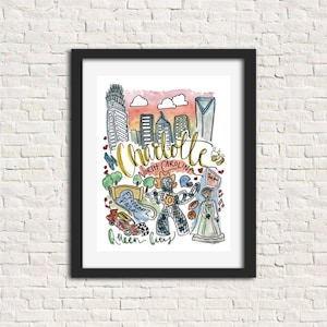 Charlotte, North Carolina Wall Art Watercolor Print | Birthday/Graduation/Wedding Gift Home Decor | 5x7, 8x10 or 11x14