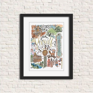 Knoxville, TN Watercolor Handlettered Wall Art Print Gift 8x10 // UTK Vols Volunteers Theatre Market Square Old City Gay St Smoky Mountains