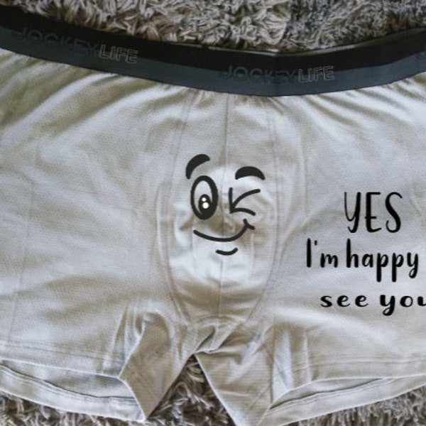 Yes I'm Happy to See You Underwear, Naughty gift for him, Funny men's boxers, X Rated Boxer Briefs, Men's Gift, Sexy Men's Boxer Briefs