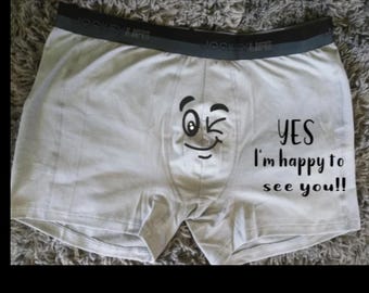 Funny Men's Boxer Briefs, Naughty Underwear Gift, Winking Smiley Face