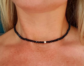 Tin Black Onyx choker necklace in Sterling Silver or  14K Gold Fill- February Birthstone jewellery - Root Chakra jewellery gift