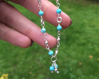 Sterling Silver tiny TURQUOISE BRACELET blue Turquoise gemstone bead bracelet wire wrapped Turquoise December Birthstone jewellery gift