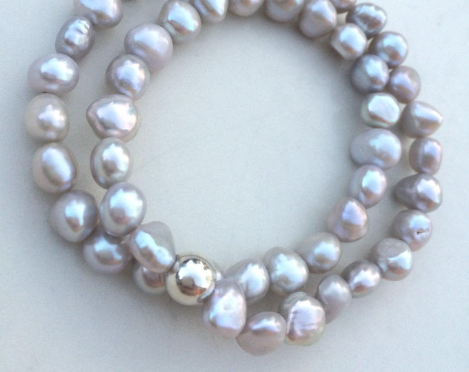 Grey Baroque Freshwater Pearl bracelet double wrap stretch bracelet Sterling Silver - real Pearl jewellery gift mum