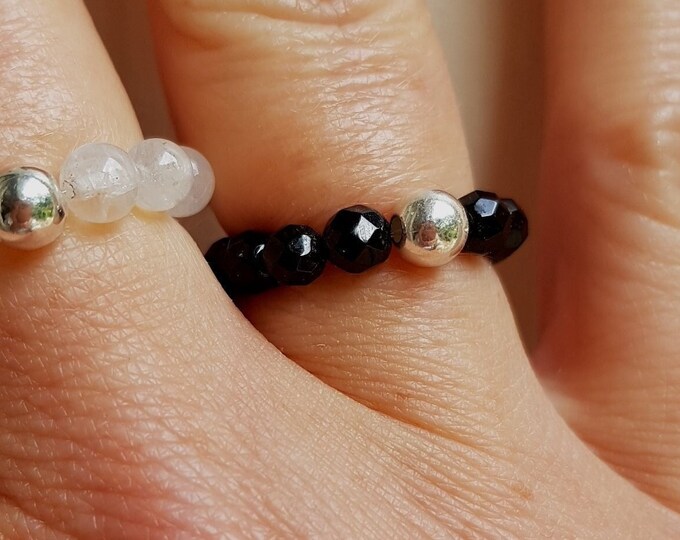 BLACK ONYX STRETCH ring Sterling Silver or 14K Gold Fill bead - February Birthstone jewellery - Root Chakra - yoga gift