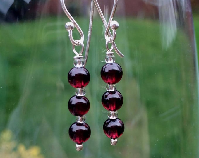 Tiny Red Garnet drop earrings Sterling Silver or 14K Gold Fill - January Birthstone jewellery gift - Healing - root Chakra
