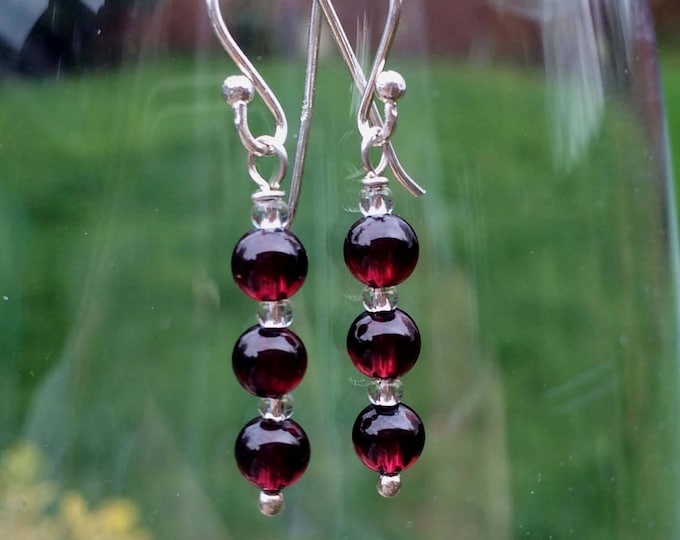 Red Garnet drop earrings Sterling Silver or 18K Gold Fill - January Birthstone jewellery - Healing - root Chakra gift