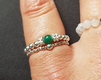 GREEN ONYX stretch ring Sterling Silver or 14K Gold Fill green gemstone bead ring beaded ring Healing jewelry heart chakra jewellery gift