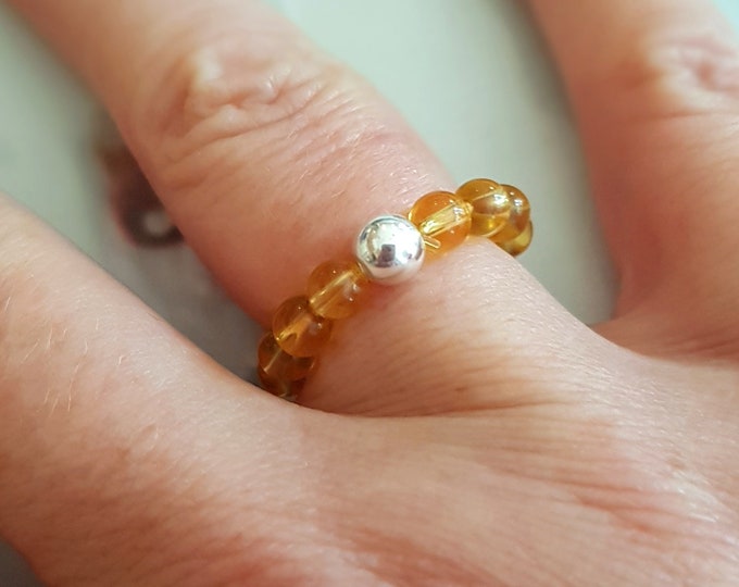 CITRINE stretch ring STERLING SILVER or 14K Gold Fill yellow gemstone bead ring stacking ring November Birthstone jewellery gift Arthritis