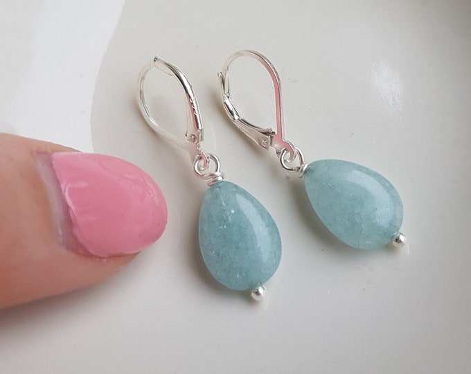 Aqua earrings Sterling Silver or 14K Gold Fill blue Aqua gemstone teardrop earrings - March Birthstone jewellery gift for her