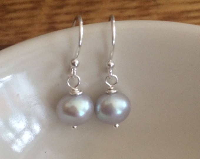 Grey Freshwater pearl earrings Sterling Silver simple Baroque pearl drop earrings gray pearl earrings small pearl earrings gift for mum her