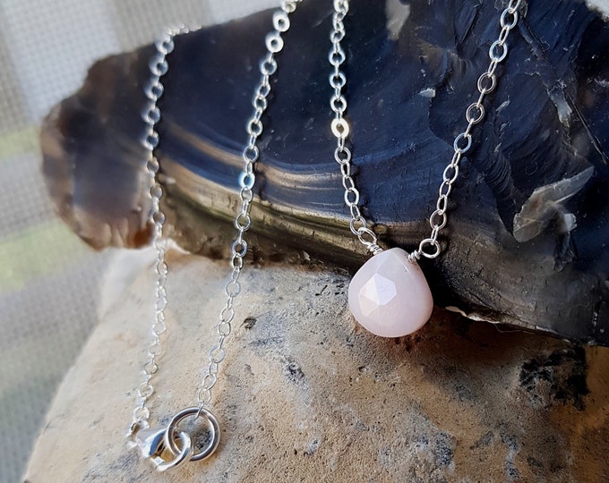 Tiny Pink Opal necklace choker Sterling Silver or Gold Fill pink Peruvian Opal teardrop gemstone necklace October Birthstone jewellery gift