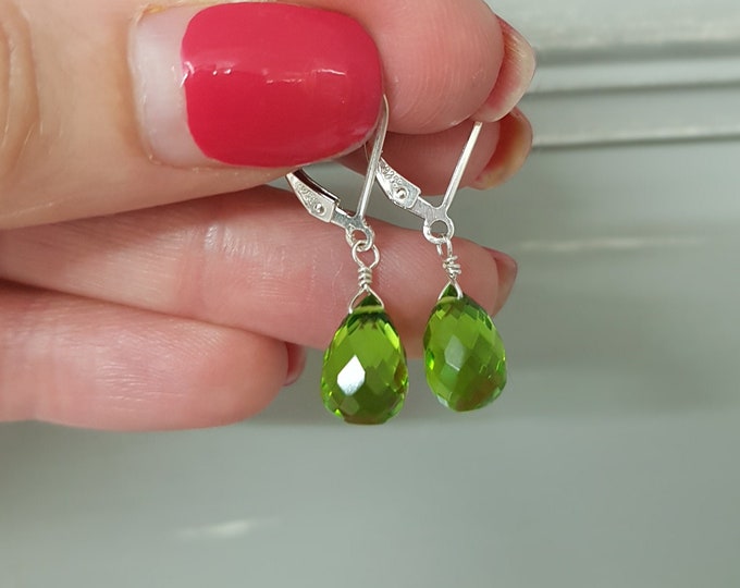 Small Peridot Quartz earrings Sterling Silver or Gold Fill green gemstone earrings August Birthstone jewellery gift for mum daughter grandma