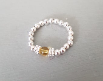 STERLING SILVER Citrine stretch ring or Gold tiny yellow gemstone bead ring - November Birthstone jewellery gift - Arthritis gift for her