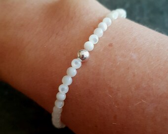 White Mother of Pearl Bracelet with Sterling Silver or Gold Fill accent bead - MOP jewellery gift