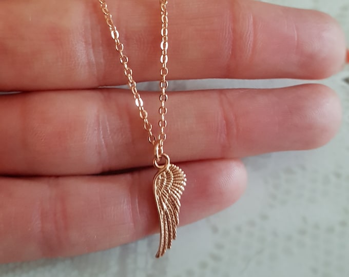 Rose Gold tiny Angel wing necklace, small Rose Gold wing necklace simple Rose Gold choker dainty Rose Gold pendant necklace jewellery gift