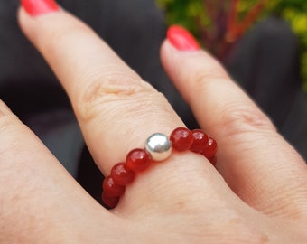 CARNELIAN ring Sterling Silver / Gold Fill orange gemstone bead stretch ring beaded stacking ring July Birthstone jewellery Chakra Yoga gift