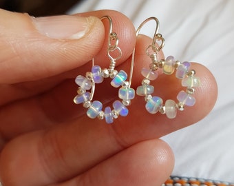 Ethiopian Opal earrings Sterling Silver / Gold Fill small real Welo Opal earrings October birthstone jewellery 14th wedding anniversary gift