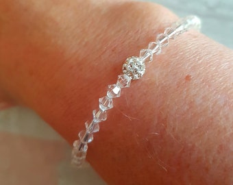Clear crystal bracelet Clear crystal stretch bracelet 4mm tiny bead bracelet BEADED Preciosa crystal jewellery stacking jewelry gift