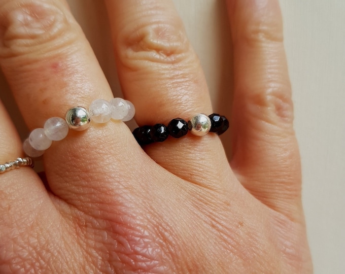 BLACK ONYX STRETCH ring Sterling Silver or 14K Gold Fill bead - February Birthstone jewellery - Root Chakra - yoga gift