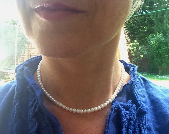 Small Freshwater Pearl necklace choker Sterling Silver or Gold Fill 5mm white AA real pearl necklace June Birthstone jewellery gift for mum
