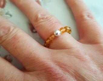CITRINE stretch ring STERLING SILVER or 14K Gold Fill yellow gemstone bead ring stacking ring November Birthstone jewellery gift Arthritis