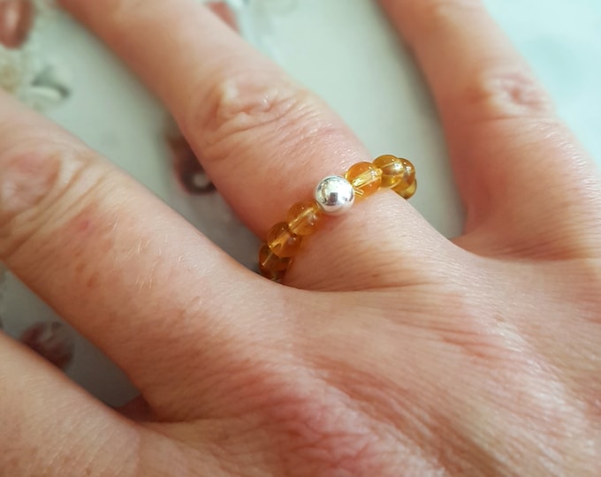 CITRINE stretch ring STERLING SILVER or 14K Gold Fill yellow gemstone bead ring stacking ring November Birthstone jewellery gift Arthritis