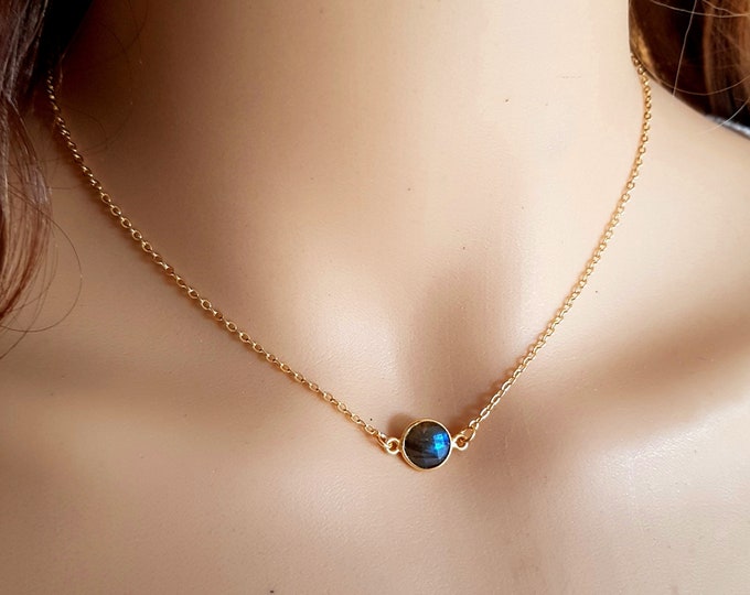 14K Gold Fill tiny Labradorite necklace choker real flashy Labradorite gemstone necklace layering jewellery minimalist Chakra Yoga gift