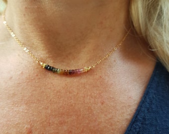 Tiny Watermelon Tourmaline necklace choker Sterling Silver or Gold Fill real Tourmaline gemstone bead necklace October Birthstone jewellery