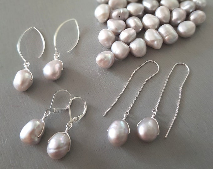 Grey Baroque Freshwater pearl earrings Sterling Silver Large grey pearl drop earrings Real Pearl Jewellery 30th Pearl anniversary gift wife