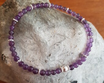 Amethyst stretch Bracelet Sterling Silver or Gold Fill purple 4mm gemstone bead bracelet Amethyst jewelry February Birthstone jewellery gift