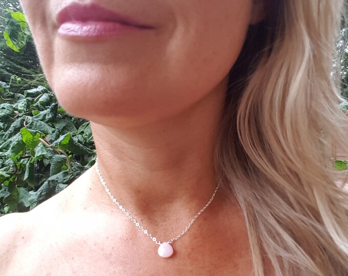 Tiny Pink Opal necklace choker Sterling Silver or Gold Fill pink Peruvian Opal teardrop gemstone necklace October Birthstone jewellery gift