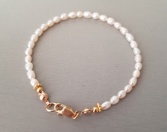 Small Freshwater Pearl Bracelet Sterling Silver or 14K Gold Fill - June Birthstone jewellery gift for mum her girl