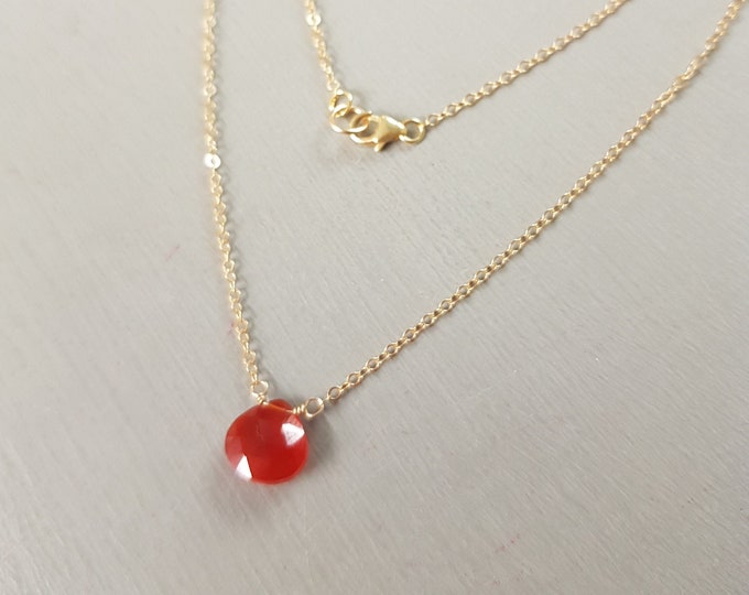 Tiny Carnelian necklace choker in  14K Gold Fill, Rose Gold Fill or Sterling Silver - July Birthstone jewellery chakra jewelry gift