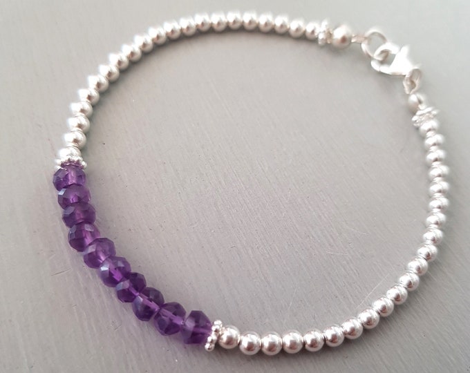 Tiny AMETHYST bracelet Sterling Silver or Gold Fill purple real gemstone bead Bracelet February Birthstone jewellery gift  Chakra jewelry