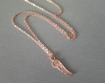 14K Rose Gold Fill tiny Angel wing necklace small Rose Gold necklace simple Rose Gold choker pendant necklace jewellery gift