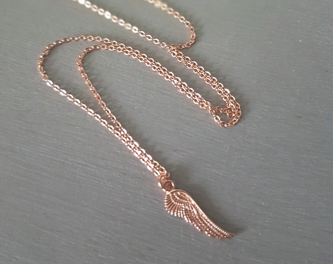 14K Rose Gold Fill tiny Angel wing necklace small Rose Gold necklace simple Rose Gold choker pendant necklace jewellery gift