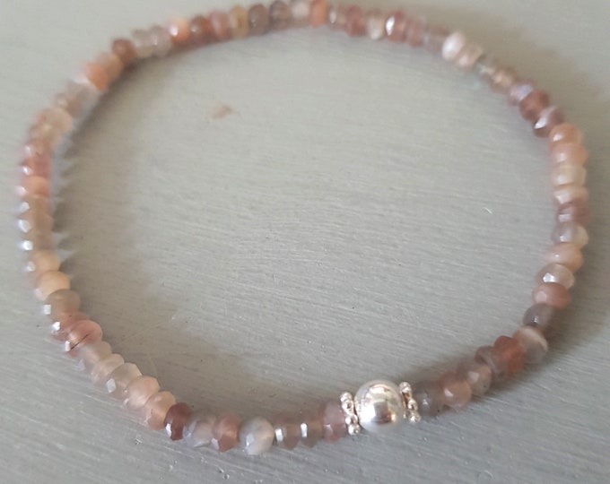 brown MOONSTONE stretch BRACELET Sterling Silver / Gold Fill real tiny brown Moonstone gemstone bead bracelet June Birthstone jewellery gift