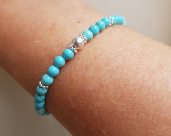 TURQUOISE stretch Bracelet with Sterling Silver or Gold Fill accent beads December Birthstone jewellery gift girl