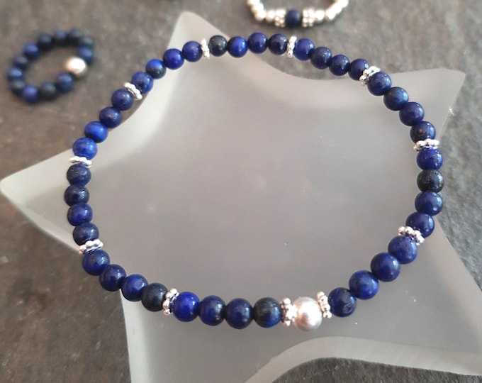 Tiny Blue Lapis stretch Bracelet Sterling Silver Gold Fill 4mm blue gemstone bead bracelet Lapis Lazuli 9th anniversary September Birthstone