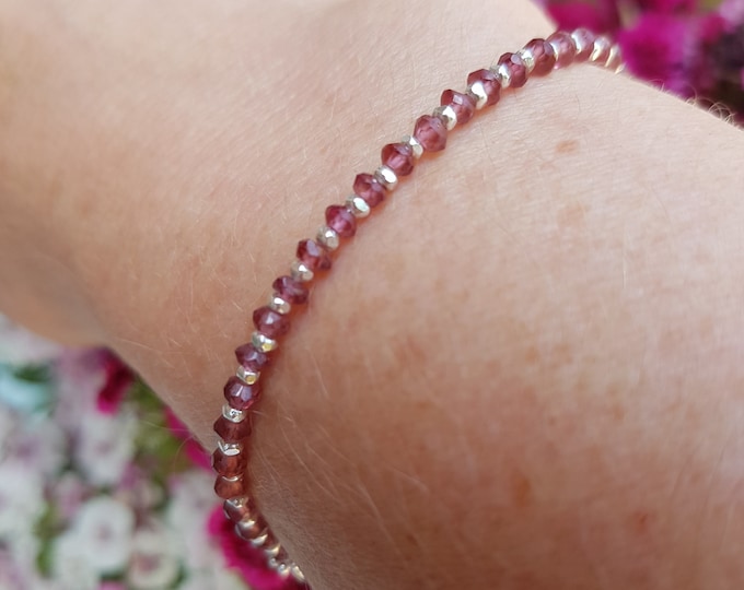 Tiny red Garnet Bracelet Sterling Silver Gold Fill real pink AA Rhodolite Garnet gemstone Bead Bracelet January Birthstone Jewellery Gift