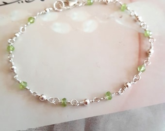 Tiny PERIDOT bracelet Sterling Silver or Gold Fill wire wrapped green real Peridot gemstone bead bracelet August Birthstone jewellery gift