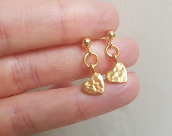 24K Gold hammered heart earrings small 24K Gold Vermeil heart earrings small gold heart Valentine jewellery gift for her mum girlfriend wife