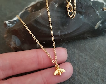 Tiny 24K Gold Vermeil bee necklace small bee pendant on 14K Gold Filled chain small Gold bee choker dainty Gold bee lover jewellery gift
