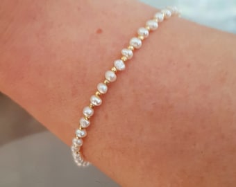 Tiny Freshwater Pearl bracelet 14K Gold Fill or Sterling Silver 3mm real white seed pearl bracelet June Birthstone jewelry jewellery gift