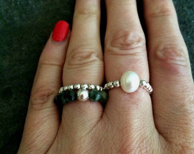 GREEN TURQUOISE STRETCH ring Sterling Silver - December Birthstone jewellery gift