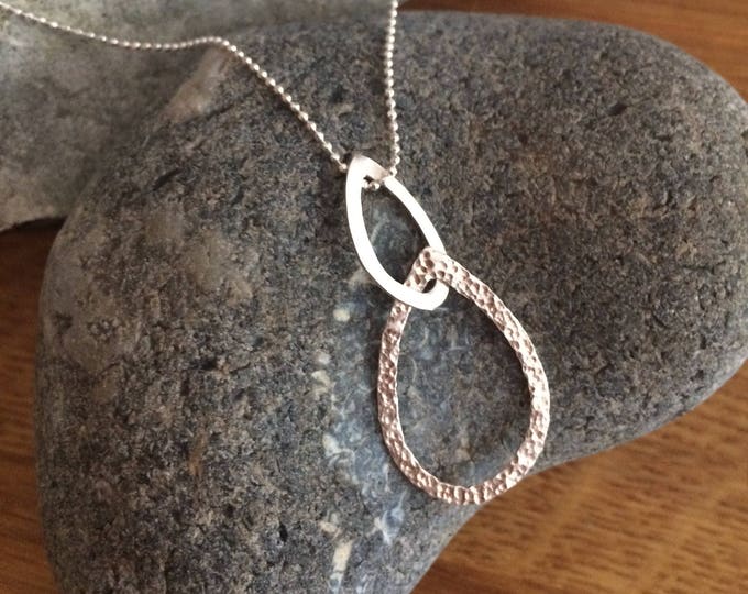 Sterling Silver hammered teardrop pendant necklace simple silver jewellery gift