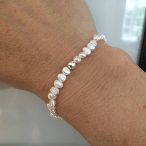Tiny Freshwater Pearl STRETCH Bracelet Sterling Silver white pearl Bracelet simple pearl bracelet stacking jewellery Baroque pearl gift