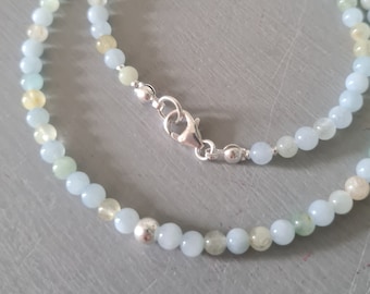 Tiny Aquamarine choker necklace Sterling Silver Gold fill 4mm natural real blue Aquamarine gemstone bead necklace March Birthstone jewellery