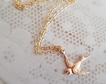 14K Gold Fill bird necklace choker small 24K Gold over Sterling Silver swallow bird pendant necklace jewellery gift Bird lover bird watcher