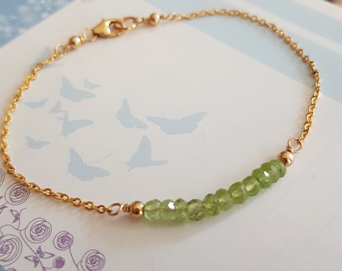 14K Gold Fill tiny Peridot bracelet or Sterling Silver real green Peridot gemstone bead bracelet August Birthstone jewellery gift for girl